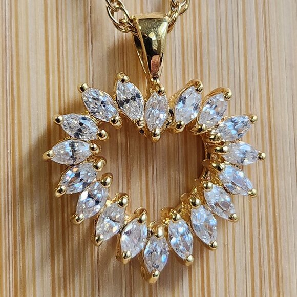 VTG Classic Open Heart Necklace Gold over 925 Chain 18" - Picture 2 of 7